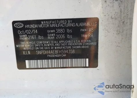2015 Hyundai Elantra Se from USA, damaged, VIN 5NPDH4AE8FH594358